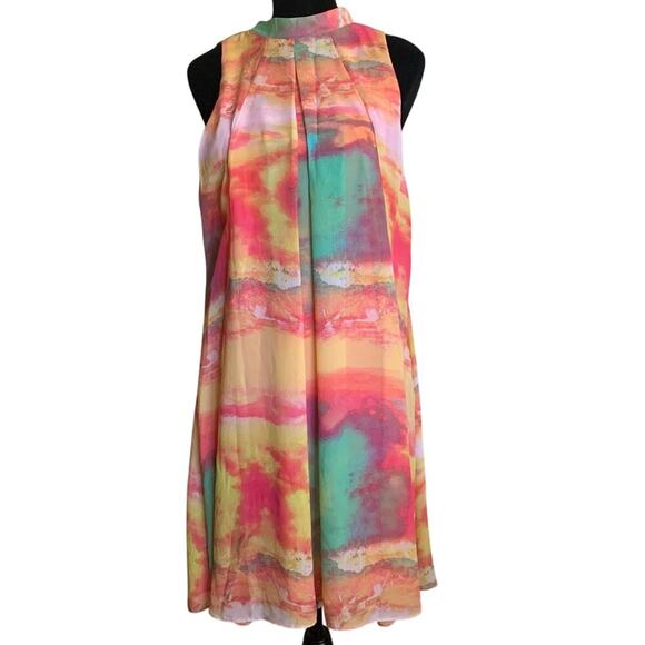 Signature by Robbie Bee Chiffon Halter Shift Pink Dress Size 14 Wedding Dance - Picture 1 of 15